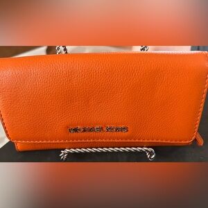 Michael Kors Orange Leather Wallet with Gold Lettering